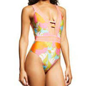 Trina Turk Playa del Flor plunge multi one piece swim suit size 14